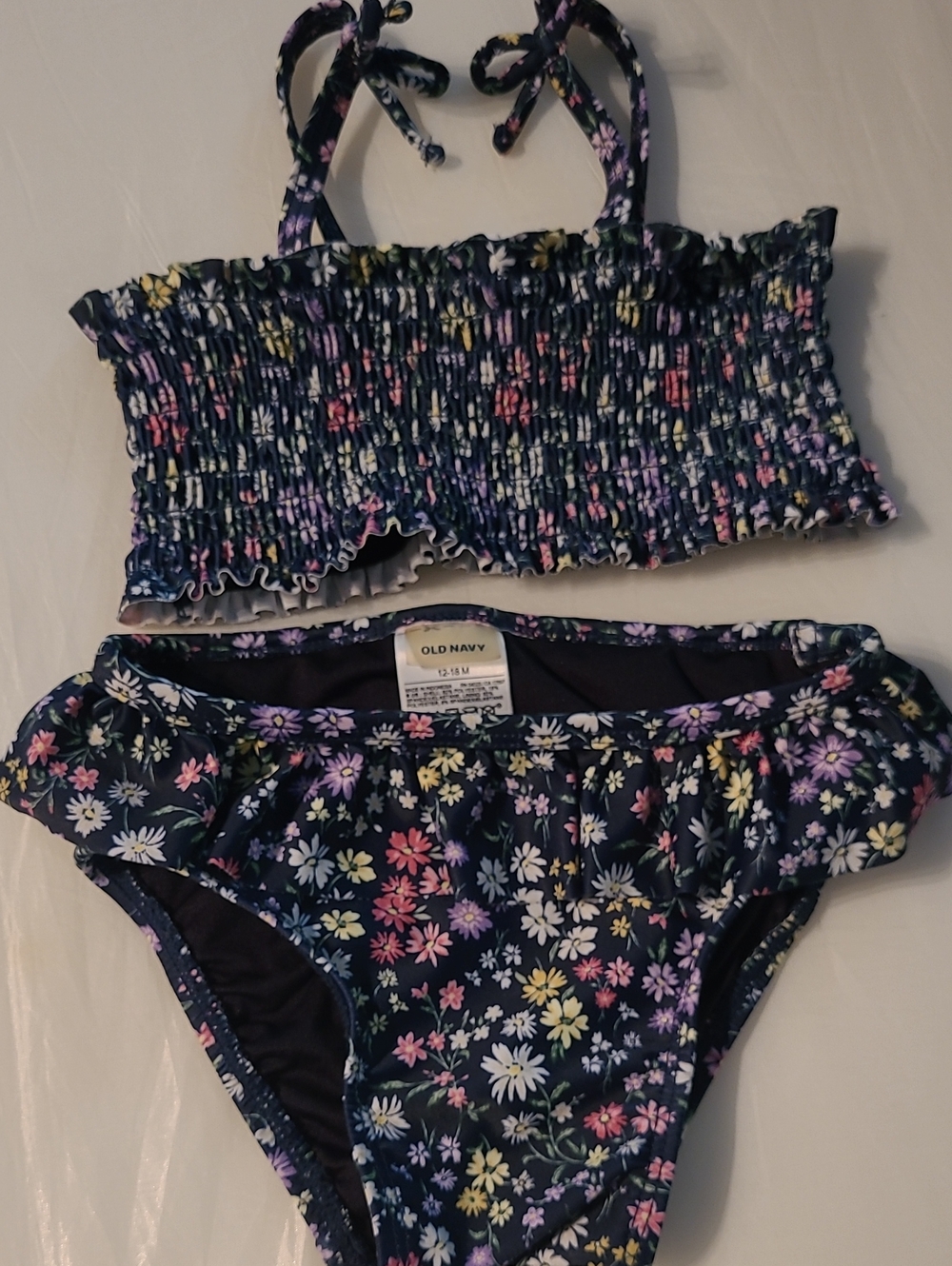 Old Navy Navy Floral Smocked Bikini Set